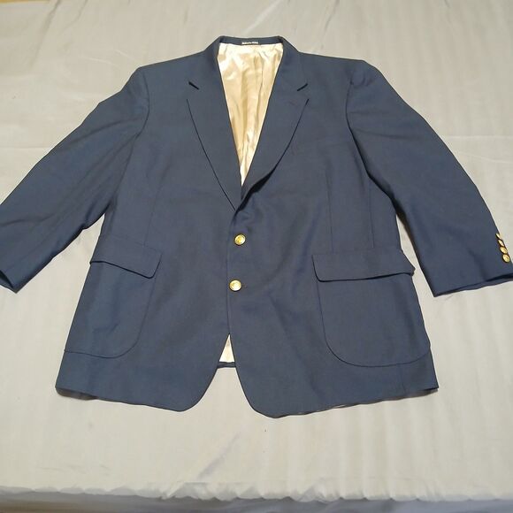 Mens 48R Navy Gold 2 Button Blazer Sport Coat Johnny Bench MVP USA Preppy Formal - Picture 1 of 15